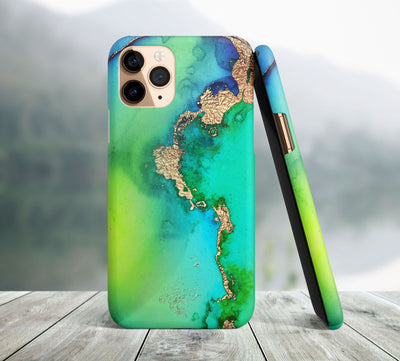 Green Watercolor and Gold iPhone Case