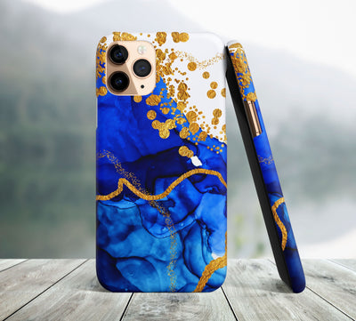 Blue Watercolor and Gold iPhone Case II