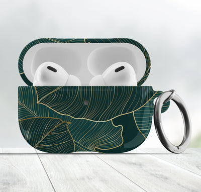 Gold Green Leaves AirPod Cover