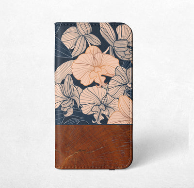 Floral and wood iPhone / Samsung Wallet Case